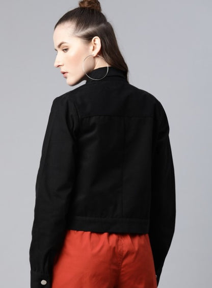 Women Black Solid Pure Cotton Modern Designer Jacket